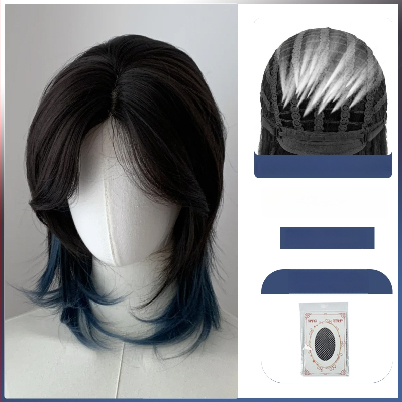 Parūka ar mullet stilu ar vilka asti, universāla, pilna galvas pārklājums, termiski izturīgas sintētiskās šķiedras, gari bangs
