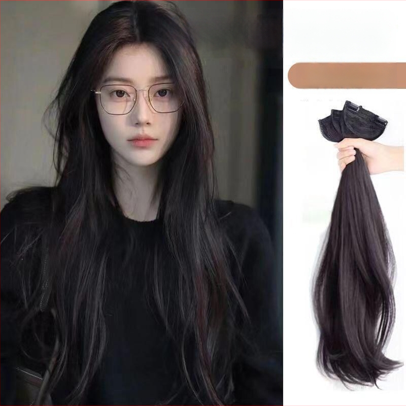 Trijų dalių mikro volų parūka su nematoma viršutine dalimi, ilgos garbanos, apimtis, ilgis 50–60 cm, karščiui atspari sintetinių pluoštų