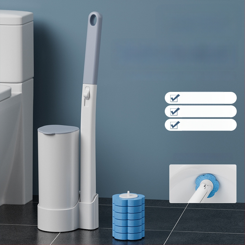 Vienkartinis tualeto šepetėlių rinkinys su keičiamomis galvutėmis, sieninis tvirtinimas be gręžimo, plastikas, šiuolaikiškas minimalistinis stilius, kilmė Zhejiang, logotipo spausdinimas