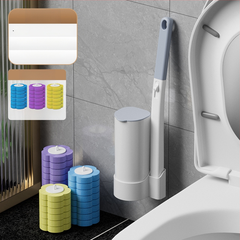 Vienkartinis tualeto šepetėlių rinkinys su keičiamomis galvutėmis, sieninis tvirtinimas be gręžimo, plastikas, šiuolaikiškas minimalistinis stilius, kilmė Zhejiang, logotipo spausdinimas