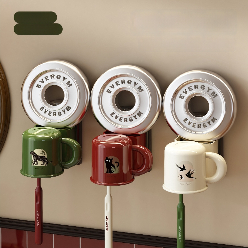 Šepetėlių laikiklis su siurbtuvu, montuojamas prie sienos, plastikinis, skalavimo puodelio laikymas, logotipo spausdinimas įmanomas