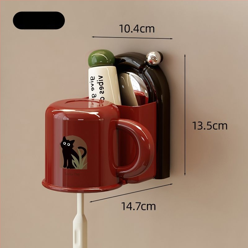 Šepetėlių laikiklis su siurbtuvu, montuojamas prie sienos, plastikinis, skalavimo puodelio laikymas, logotipo spausdinimas įmanomas