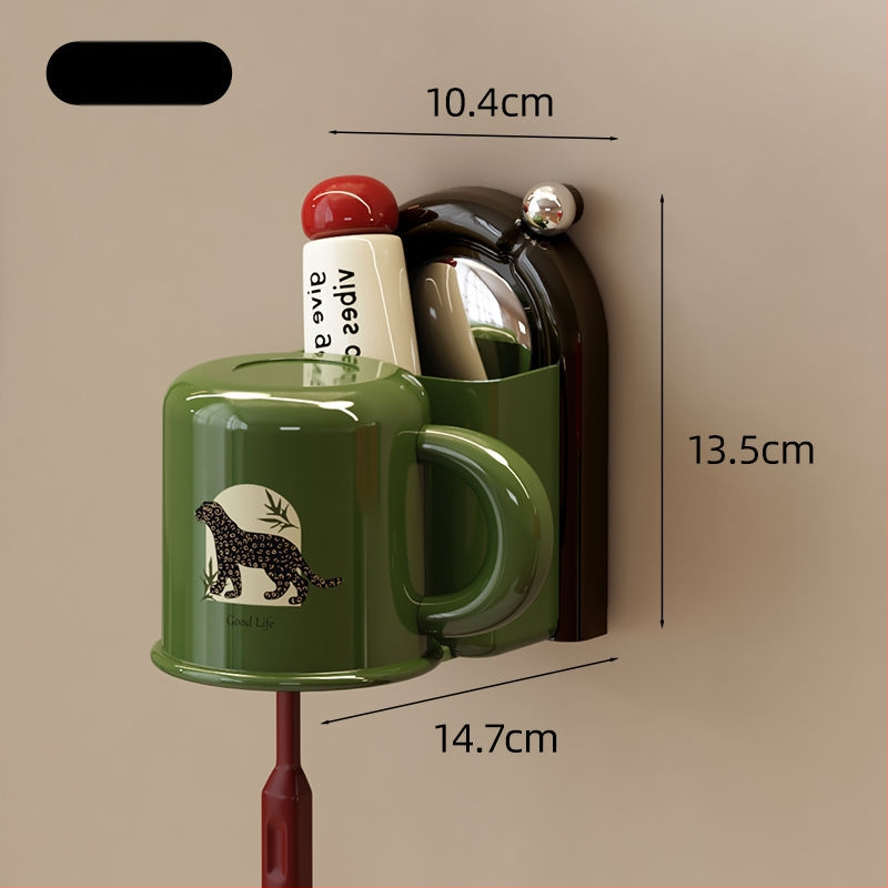 Šepetėlių laikiklis su siurbtuvu, montuojamas prie sienos, plastikinis, skalavimo puodelio laikymas, logotipo spausdinimas įmanomas