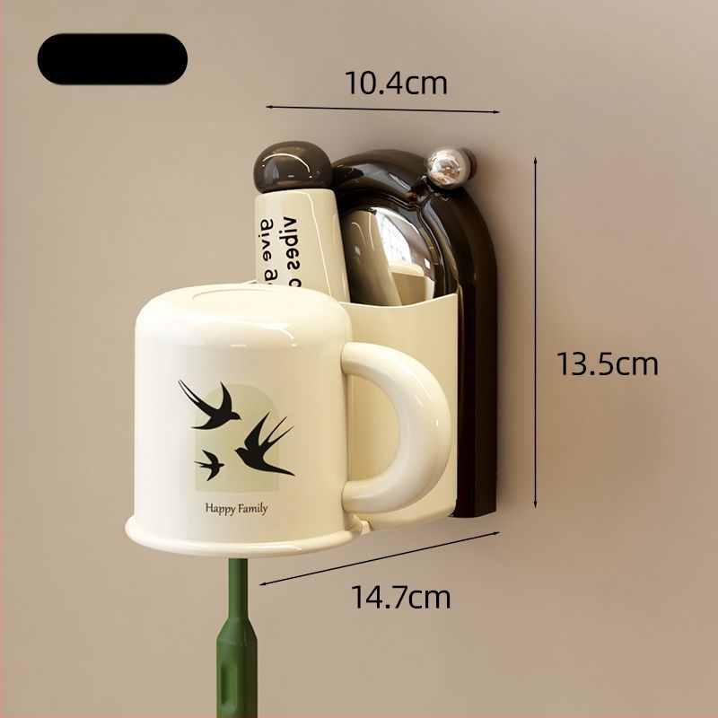 Šepetėlių laikiklis su siurbtuvu, montuojamas prie sienos, plastikinis, skalavimo puodelio laikymas, logotipo spausdinimas įmanomas