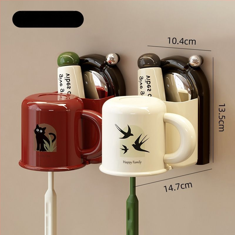 Šepetėlių laikiklis su siurbtuvu, montuojamas prie sienos, plastikinis, skalavimo puodelio laikymas, logotipo spausdinimas įmanomas