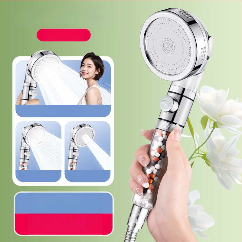 Slėginė filtruota dušos galva, ABS korpusas, filtravimas su dechloravimu ir neigiamais jonais, trijų srauto režimų, darbinė temperatūra 0–99°C
