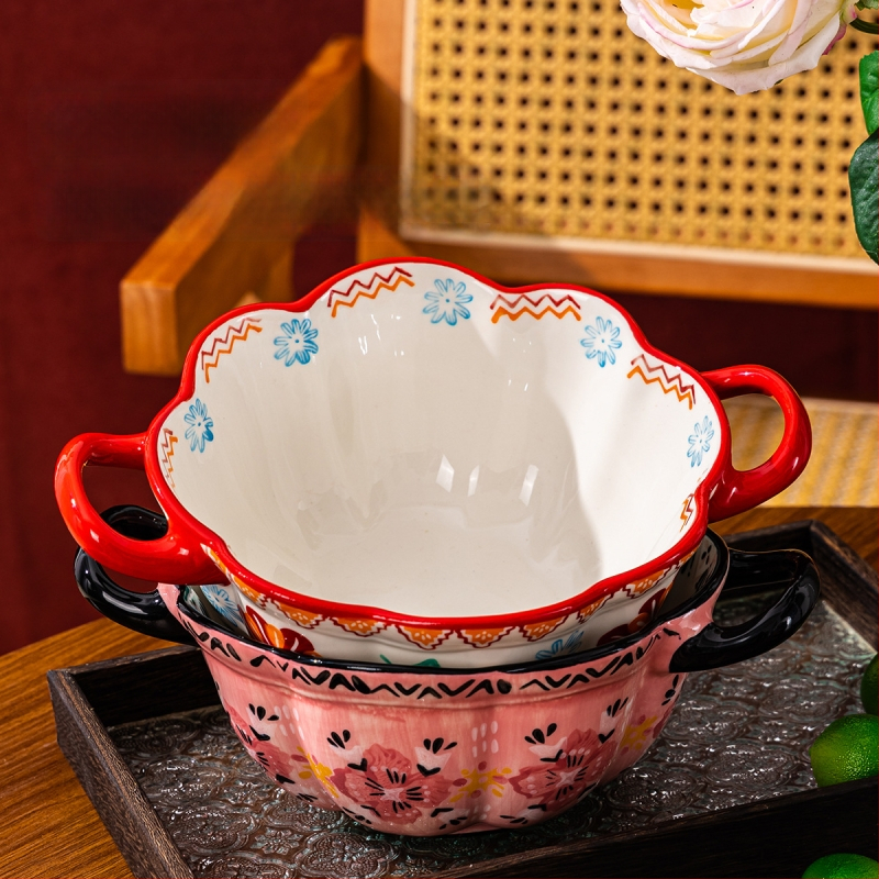 Songfa porcelánová misa s dvomi uškami, pod glazúrou, ručne maľovaný povrch, vhodná do mikrovlnky