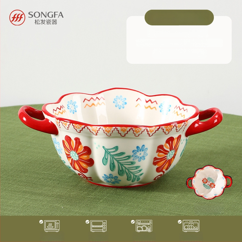 Songfa porcelánová misa s dvomi uškami, pod glazúrou, ručne maľovaný povrch, vhodná do mikrovlnky
