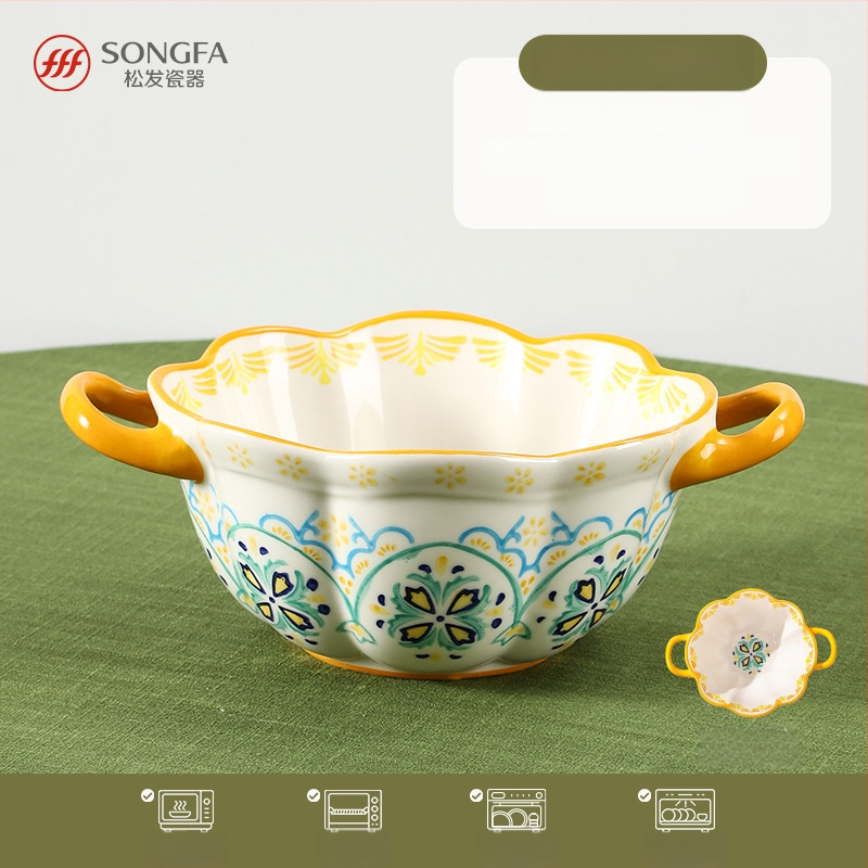 Songfa porcelánová misa s dvomi uškami, pod glazúrou, ručne maľovaný povrch, vhodná do mikrovlnky