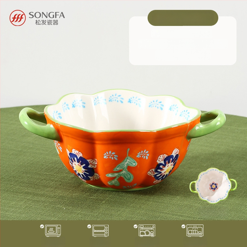 Songfa porcelánová misa s dvomi uškami, pod glazúrou, ručne maľovaný povrch, vhodná do mikrovlnky