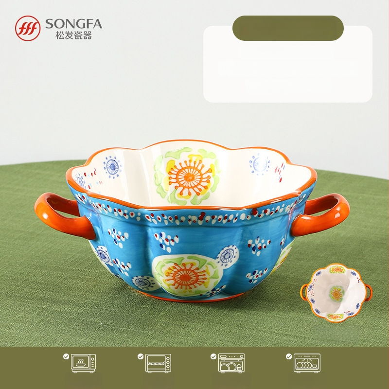 Songfa porcelánová misa s dvomi uškami, pod glazúrou, ručne maľovaný povrch, vhodná do mikrovlnky