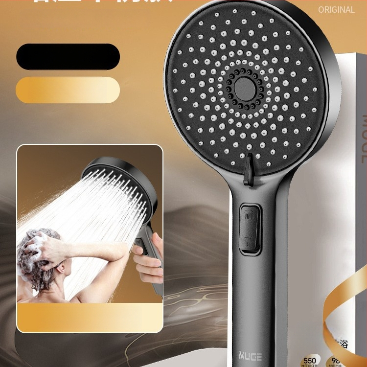 Dušo galva su galingu purškimu, vandens srautas esant slėgiui, apvali, sienai pritvirtinta, ABS plastikas