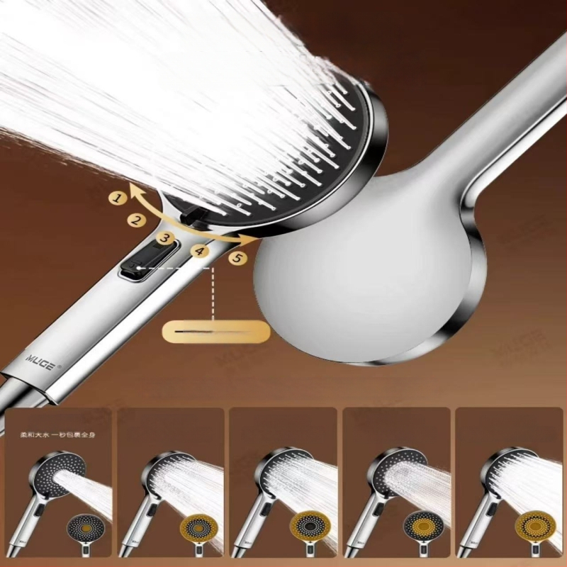 Dušo galva su galingu purškimu, vandens srautas esant slėgiui, apvali, sienai pritvirtinta, ABS plastikas