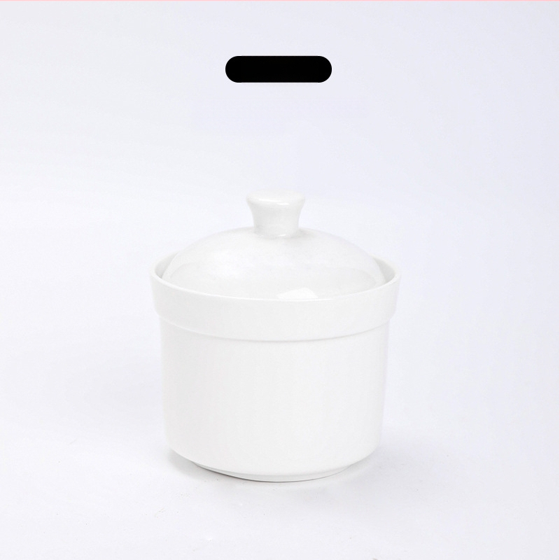 Porcelāna sautējuma trauks ar vāku, dubultiem rokturiem, pielāgojama ar logotipa drukāšanu, zem glazūras apdare, viesnīcu virtuves keramika