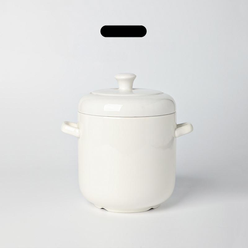 Porcelāna sautējuma trauks ar vāku, dubultiem rokturiem, pielāgojama ar logotipa drukāšanu, zem glazūras apdare, viesnīcu virtuves keramika