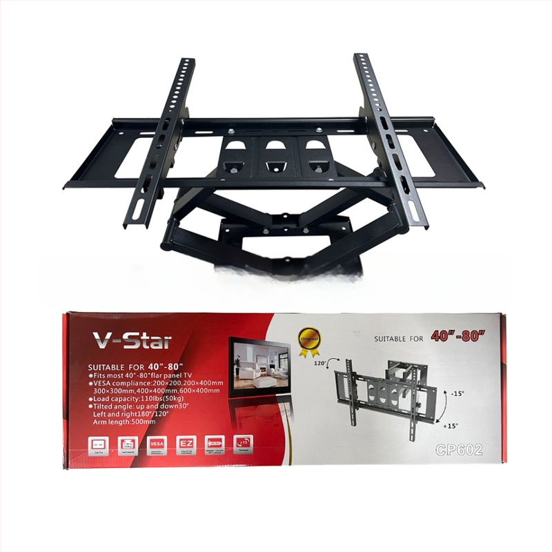 CP602 Televizoriaus sieninis laikiklis – Geležis, pasukamas teleskopinis laikiklis, reguliuojamas aukštyn-nusileidžiantis, 5,1 kg, Suderinamas su planšetiniu TV