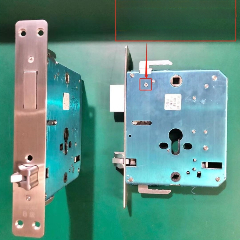 Duru spynos korpusas su piršto atspaudu apsaugai nuo įsilaužimo, nerūdijantis plienas, stačiakampė ir apvali galvutė, nestandartinis modelis, modernus minimalistinis dizainas, svoris 1