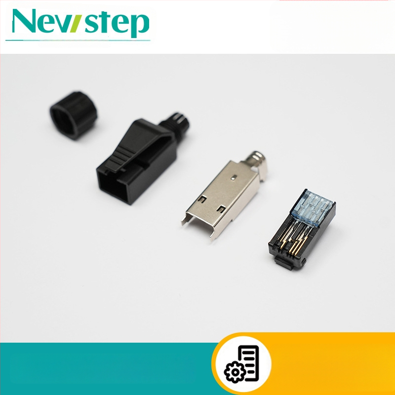 Pass-Through RJ45 jungtis, Crimp tipas, 4/8 branduoliai, 22-26 AWG, be izolacijos šalinimo, Cat5e/Cat6a