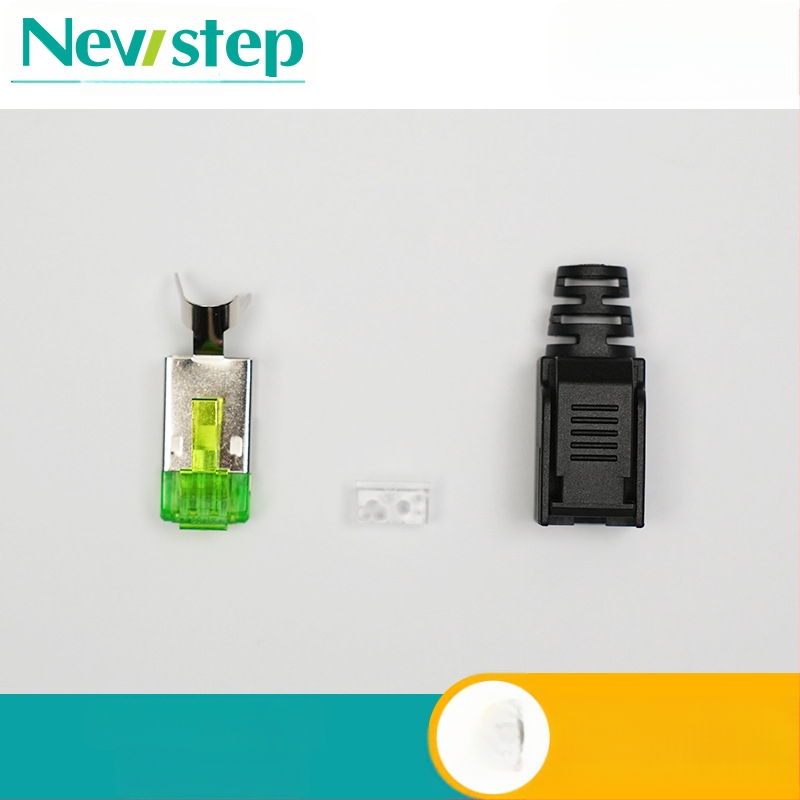 Pass-Through RJ45 jungtis, Crimp tipas, 4/8 branduoliai, 22-26 AWG, be izolacijos šalinimo, Cat5e/Cat6a