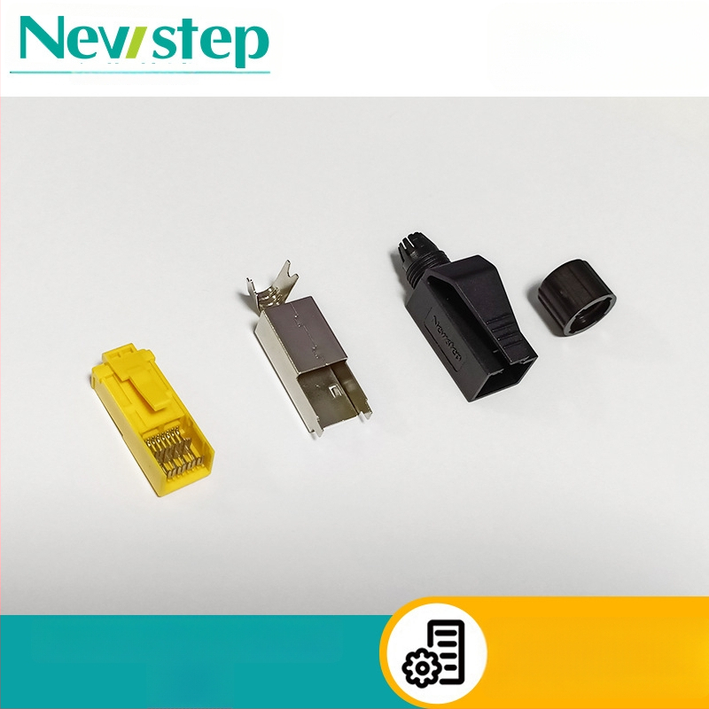 Pass-Through RJ45 jungtis, Crimp tipas, 4/8 branduoliai, 22-26 AWG, be izolacijos šalinimo, Cat5e/Cat6a