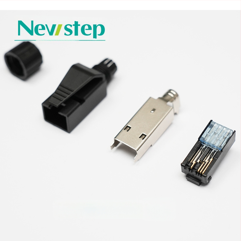 Pass-Through RJ45 jungtis, Crimp tipas, 4/8 branduoliai, 22-26 AWG, be izolacijos šalinimo, Cat5e/Cat6a