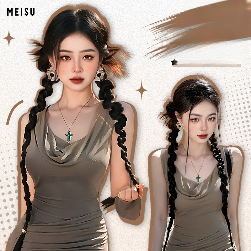 Parūka ar asti un pītu pinumiem ķīniešu nacionālā stilā, roku darbs, mati no augsttemperatūras stieples, nav krāsoti un nav permētie