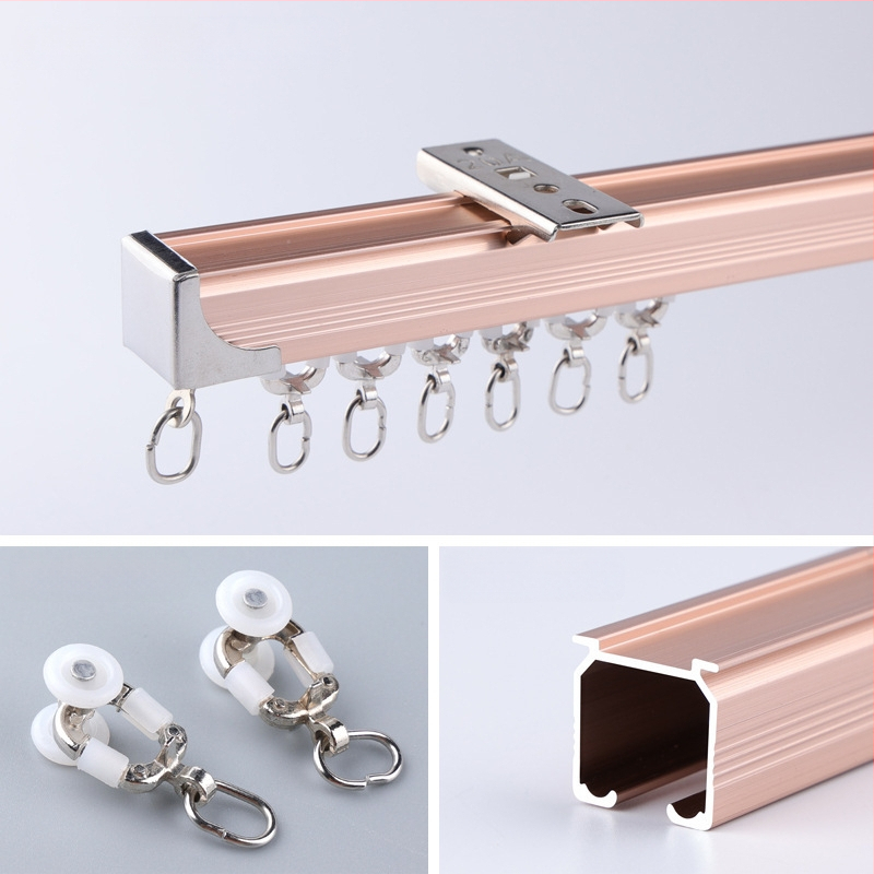 Morant aliuminio užuolaidų bėgis – dvigubas bėgis, viršutinis tvirtinimas, kabliuko tipas, teleskopinis slydimo mechanizmas