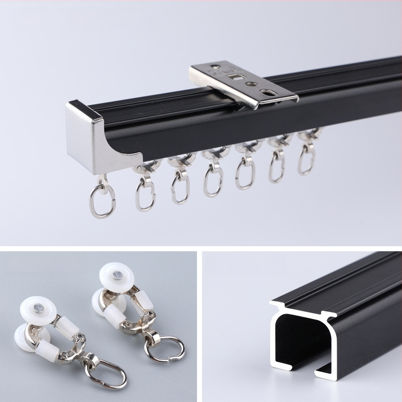 Morant aliuminio užuolaidų bėgis – dvigubas bėgis, viršutinis tvirtinimas, kabliuko tipas, teleskopinis slydimo mechanizmas