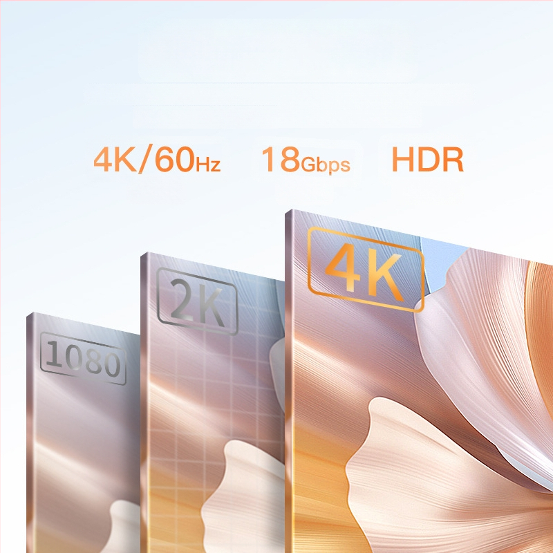 HDMI pratęsimo kabelis, vyras–moteris, 4K60, auksu dengtos jungtys, ilgiai 0.5 m, 1 m, 1.5 m, 2 m, 3 m