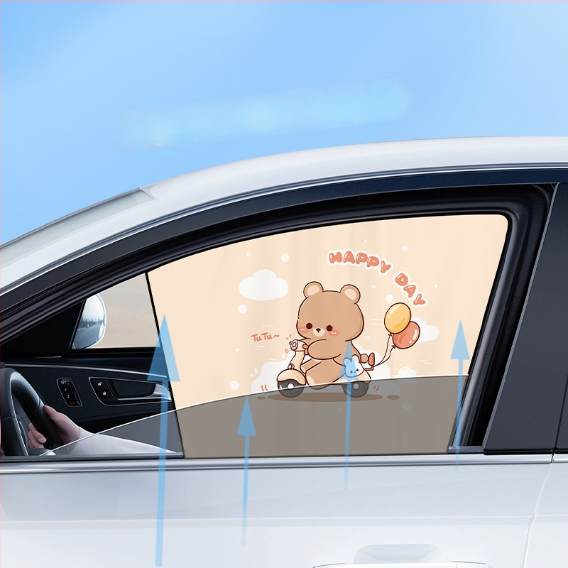 Automobilio magnetinė saulės uždanga šoniniam langui – karikatūrinis dizainas, gradientinis raštas, paprastas stilius, PVC (PVC; magnetinė tvirtinimas; universalūs modeliai; gradientinis raštas)