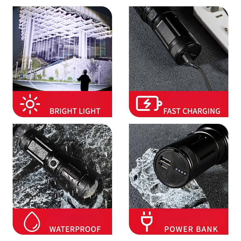 Rankinis LED žibintuvas, 15W, 1500lm, 1000m spindulys, 3x18650 akumuliatorius, IPX4