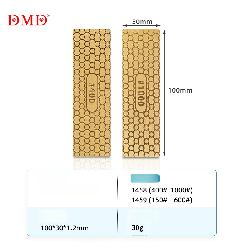 Dvivietis deimantinis peilių šlifuoklis, lengvas 30 g, grūdėtumas 150/600 ir 400/1000, su DMD logotipu, galimybė pritaikyti gamybą ir privataus prekinio ženklo galimybė