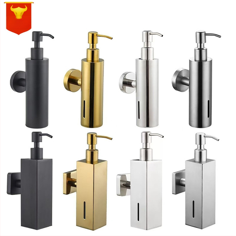 Nerūdijančio plieno muilo dozatorius, sieninis tvirtinimas, rankinis spaudimas, poliruotas paviršius, šiuolaikiškas minimalistinis stilius