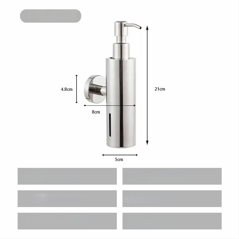 Nerūdijančio plieno muilo dozatorius, sieninis tvirtinimas, rankinis spaudimas, poliruotas paviršius, šiuolaikiškas minimalistinis stilius