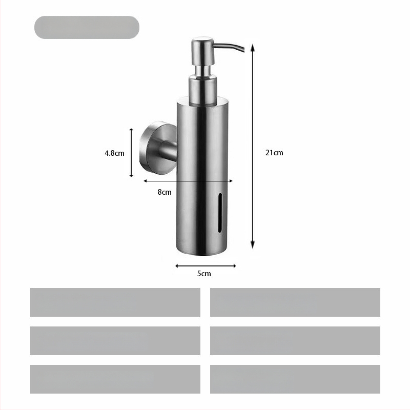 Nerūdijančio plieno muilo dozatorius, sieninis tvirtinimas, rankinis spaudimas, poliruotas paviršius, šiuolaikiškas minimalistinis stilius