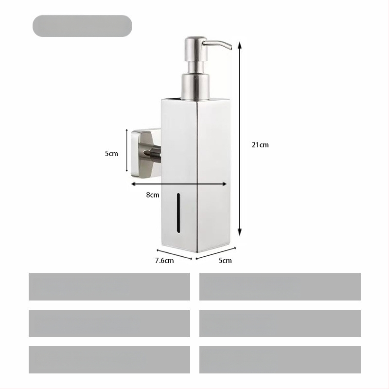 Nerūdijančio plieno muilo dozatorius, sieninis tvirtinimas, rankinis spaudimas, poliruotas paviršius, šiuolaikiškas minimalistinis stilius