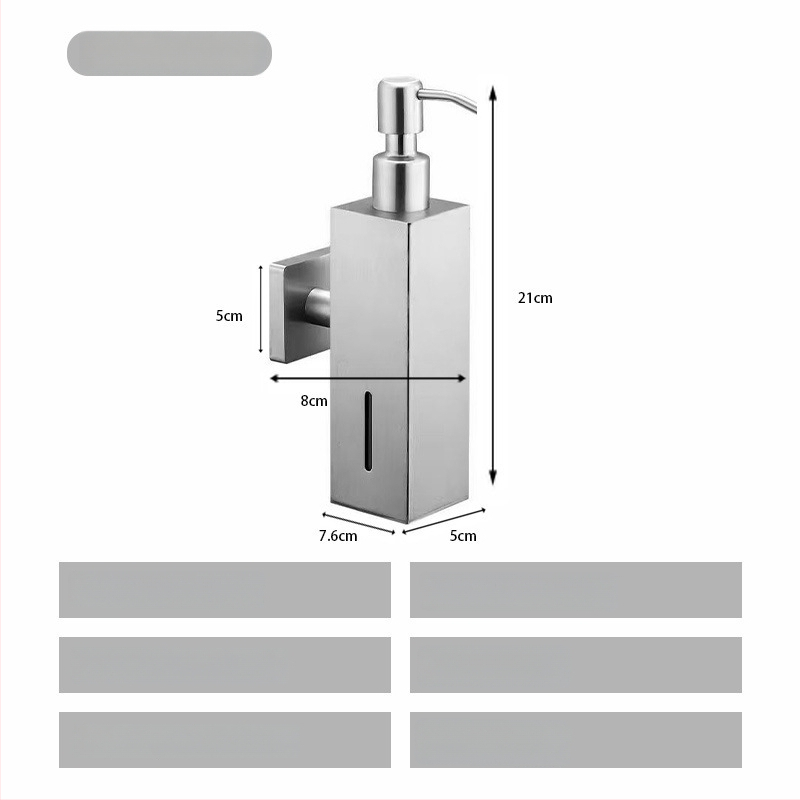 Nerūdijančio plieno muilo dozatorius, sieninis tvirtinimas, rankinis spaudimas, poliruotas paviršius, šiuolaikiškas minimalistinis stilius