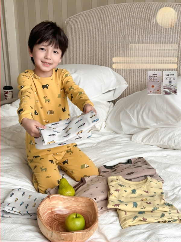 Unisex vaikų miego apranga iš vilnonio fliso, 95% medvilnė / 5% elastanas, antibakterinis ir kvėpuojantis, ilgomis rankovėmis, apvaliu kaklu, 8+ metų, rudens–žiema 2025