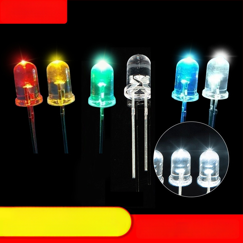 F5 įstatomas LED indikatorius, aukšto ryškumo LED, apvalios galvutės, 2.8–3.0 V, 20 mA, 0.06 W, šviesos sklaidos kampas 15–20°, šviesos efektyvumas 90