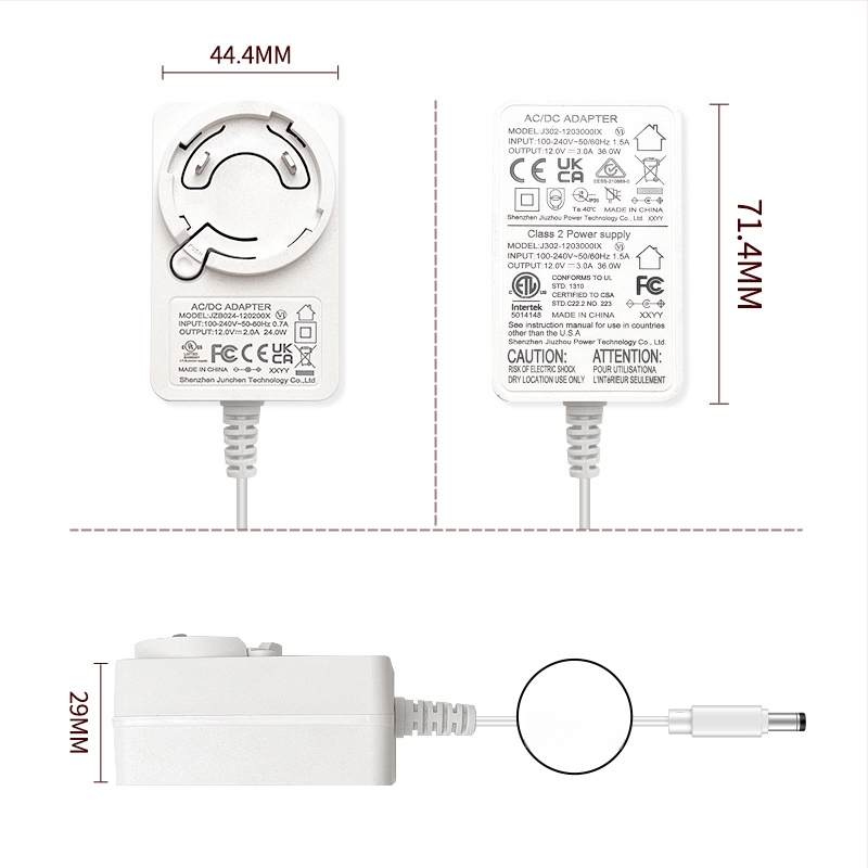 Napájací adaptér 12V 2A s výmeniteľnou hlavou, nástenný 24W, DC kábel 1,2 m, výstup 5,5×2,1 mm