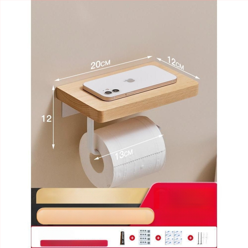 Sieninis tualeto popieriaus laikiklis ir dėžutė – be gręžimo, kvadratinis dizainas, šviesus prabangos stilius, medžiaga: medis ir aliuminis