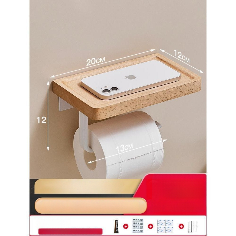 Sieninis tualeto popieriaus laikiklis ir dėžutė – be gręžimo, kvadratinis dizainas, šviesus prabangos stilius, medžiaga: medis ir aliuminis