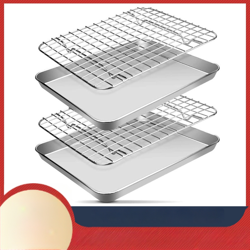 Nerūdijančio plieno kvadratinė kepimo skarda su integruota aušimo grotelė – 304 klasės, poliruotas paviršius