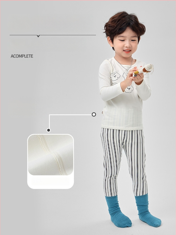 Vaikų pižamų komplektas iš Lycra, šukuotas medvilnės audinys, 95% medvilnė, dryžių ir animacinių piešinių raštas, 3–8 metų amžiaus