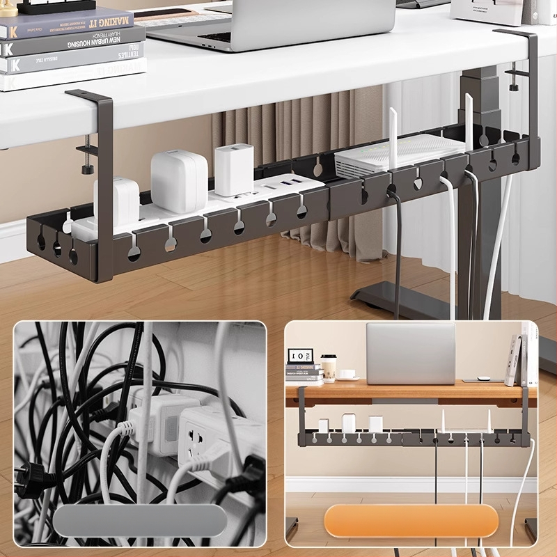 Po stalviršiu ištraukiamas kabelių organizatorius, plienas, šiuolaikiškas paprastas stilius, kabelių valdymas