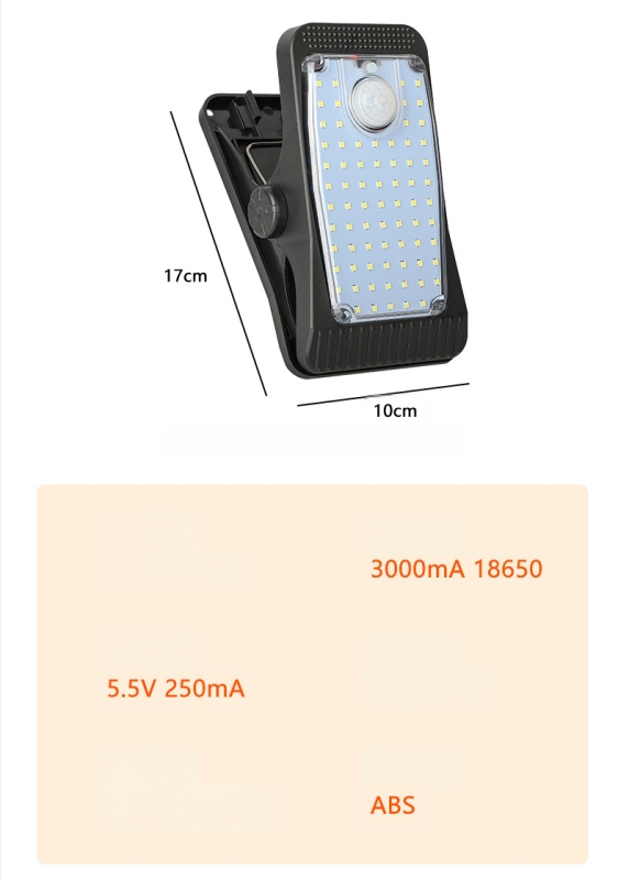 Saulės klipo lemputė su judesio jutikliu, lauko naudojimui – atspari vandeniui sieninė lemputė tvora, balta/šilta šviesa, 5W, 3.7V, 6–12 val. apšvietimas