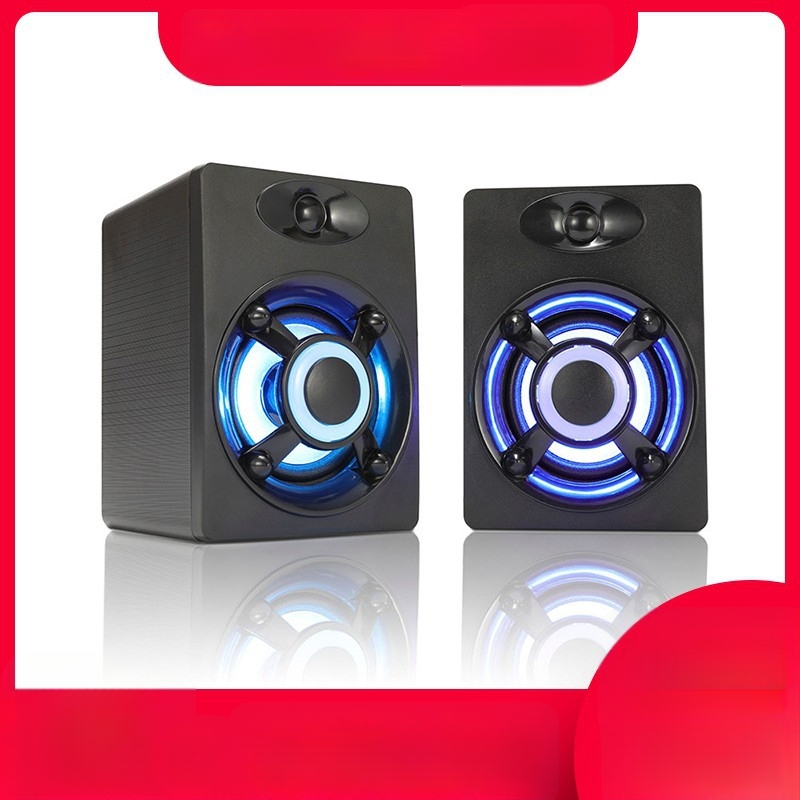 T-WOLF S1 laidinis USB kompiuterio garsiakalbis su LED apšvietimu, 2×3W, garso dažnių diapazonas 40 Hz–20 kHz, USB įvestis ir 3,5 mm garso jungtis