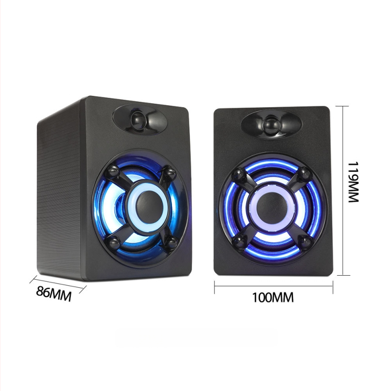 T-WOLF S1 laidinis USB kompiuterio garsiakalbis su LED apšvietimu, 2×3W, garso dažnių diapazonas 40 Hz–20 kHz, USB įvestis ir 3,5 mm garso jungtis