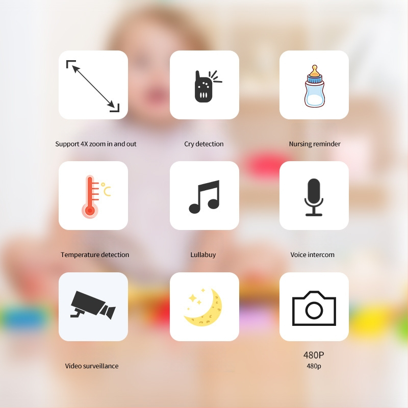 Haochen nutikas beebimonitor HD-kaugvaatega, nuttude tuvastus, temperatuurisensor, toitumise meeldetuletus, kahepoolne interkom