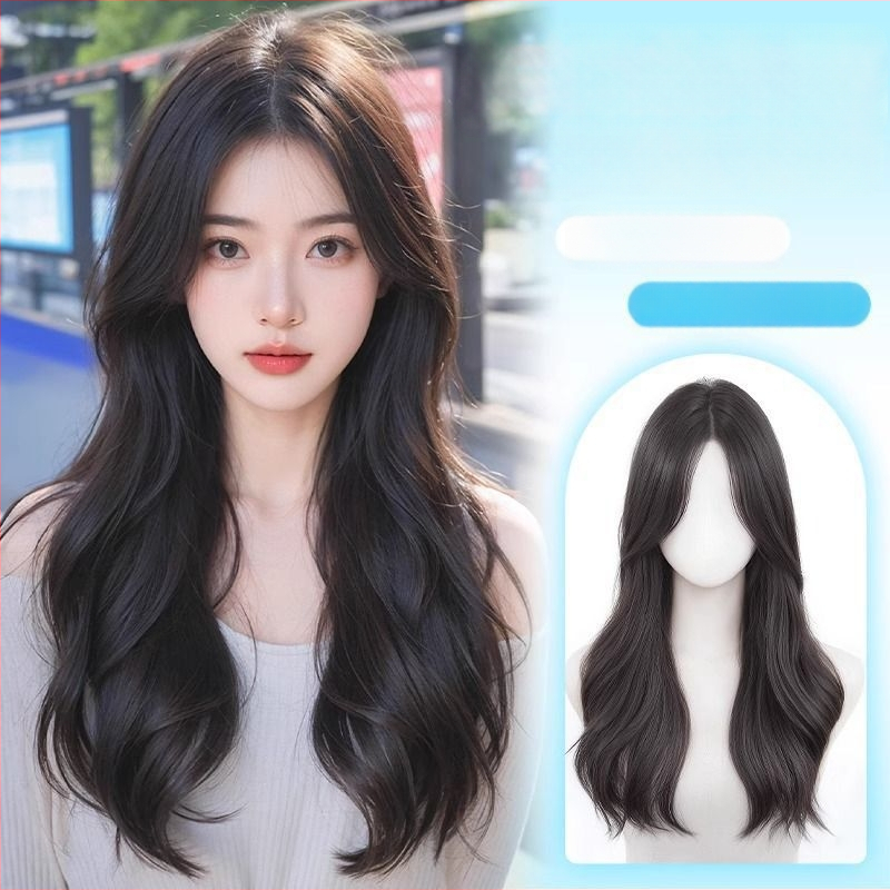 Čipkota parukė moterims su vidiniu dalijimosi, apimti plaukai su dideliais bangais; pluoštai atsparūs temperatūrai; modelis: čipkota dalis; technologija: mechanizmas; negalima dažyti ar perm